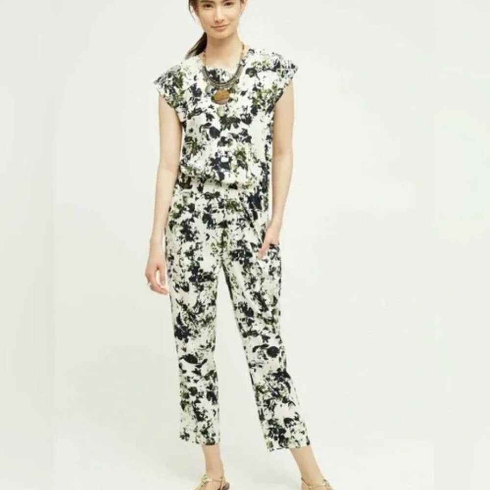 Ranna Gill Aida Embroidered Green/White Floral Jumpsuit, NWT SZ L